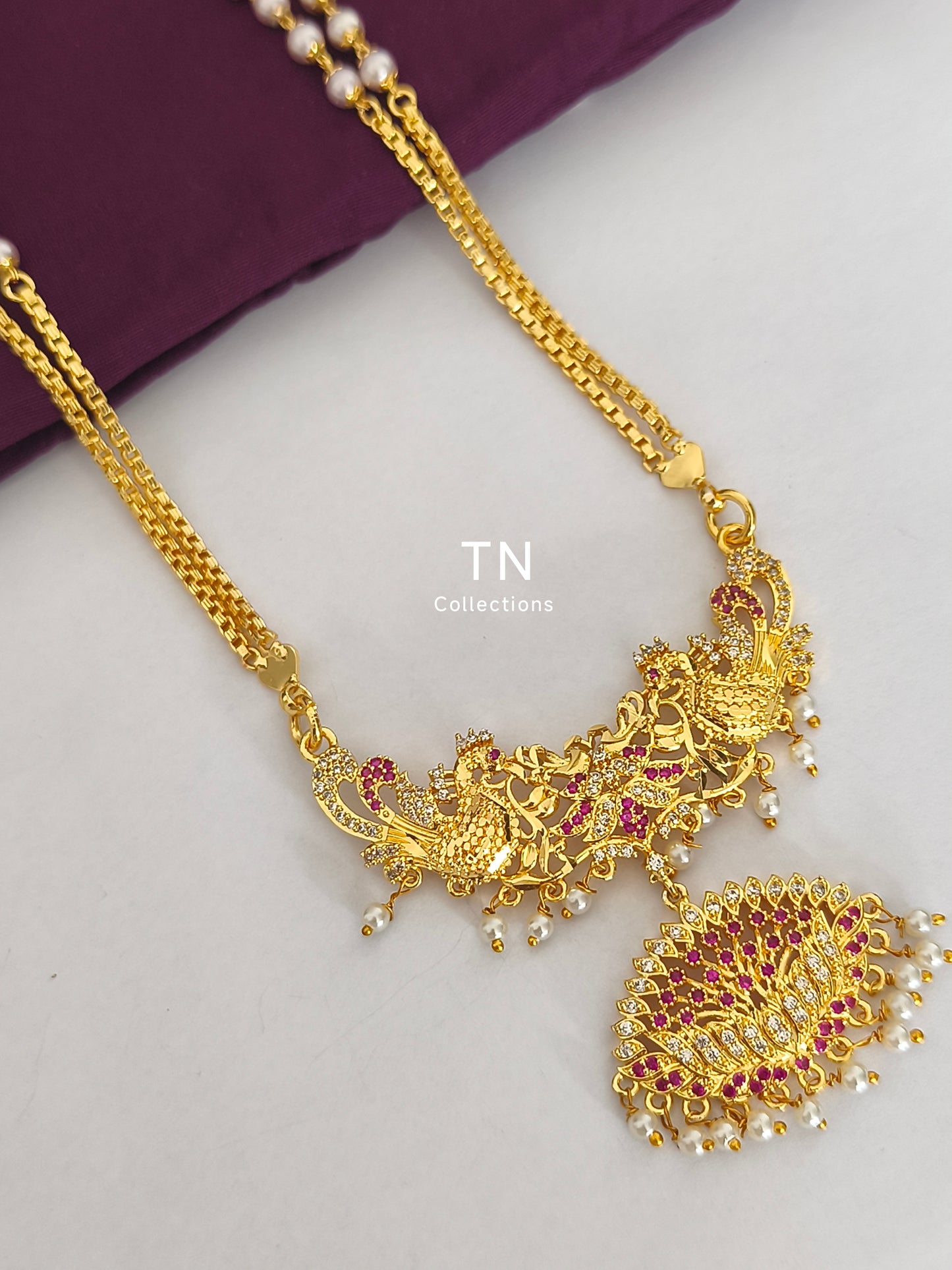 Micro gold plated Traditional Allipoo design pathakkam with pearl chain