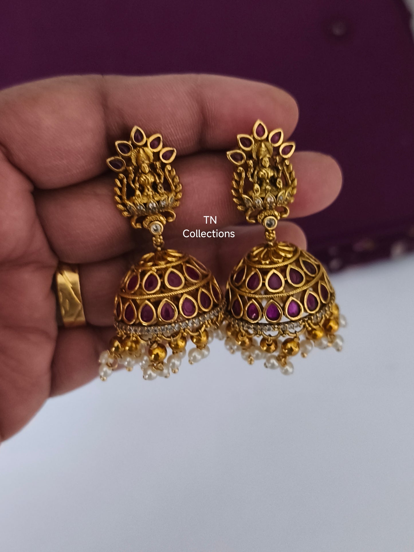 Real kemp stone Matte Finish Luxmi Earrings
