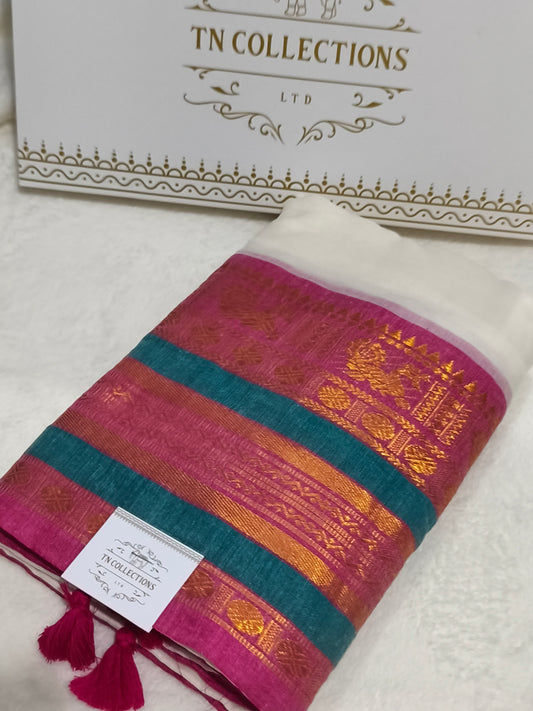 Kerala Special Mul Cotton Saree with Kanchi Border