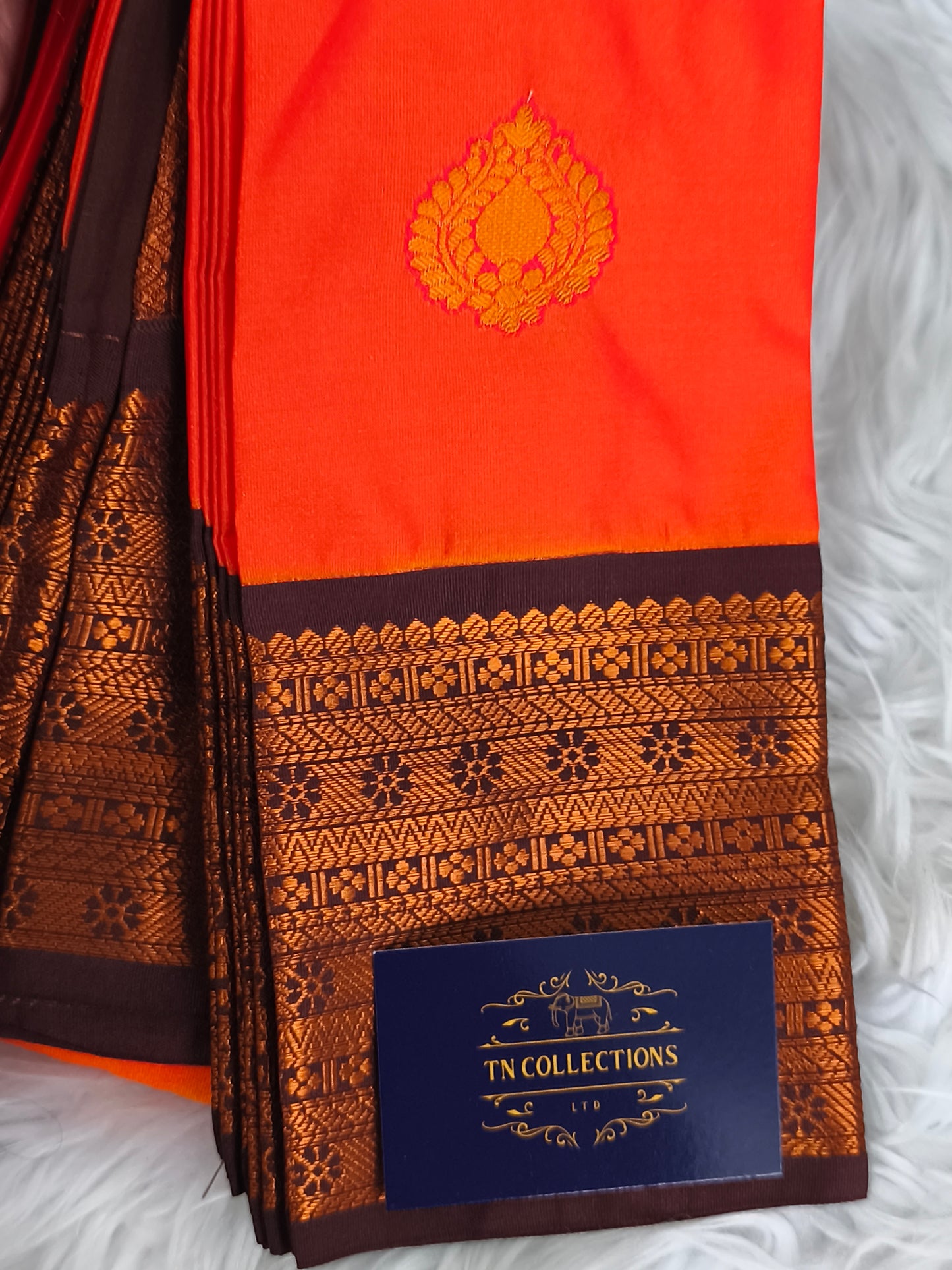 Pure Kanchi Semi Silk Saree(Rusty Orange with Coffee Brown)