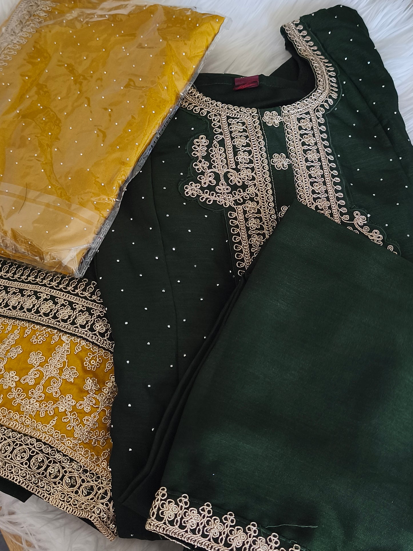 Grand Partywear 3pcs Anarkali Suit ( Dark Green)- Size L,XL