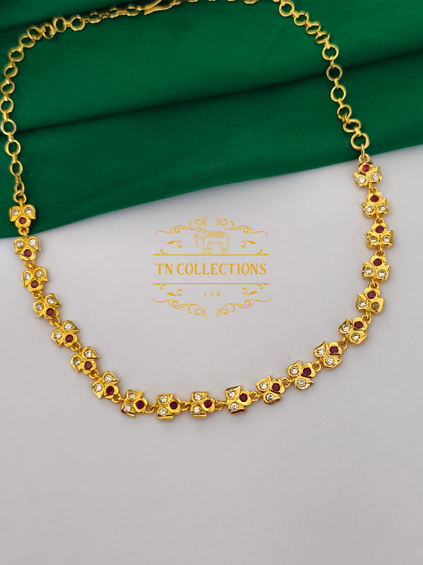 Micro Gold-Plated Traditional Semi Bridal Set (Ruby & white stones)
