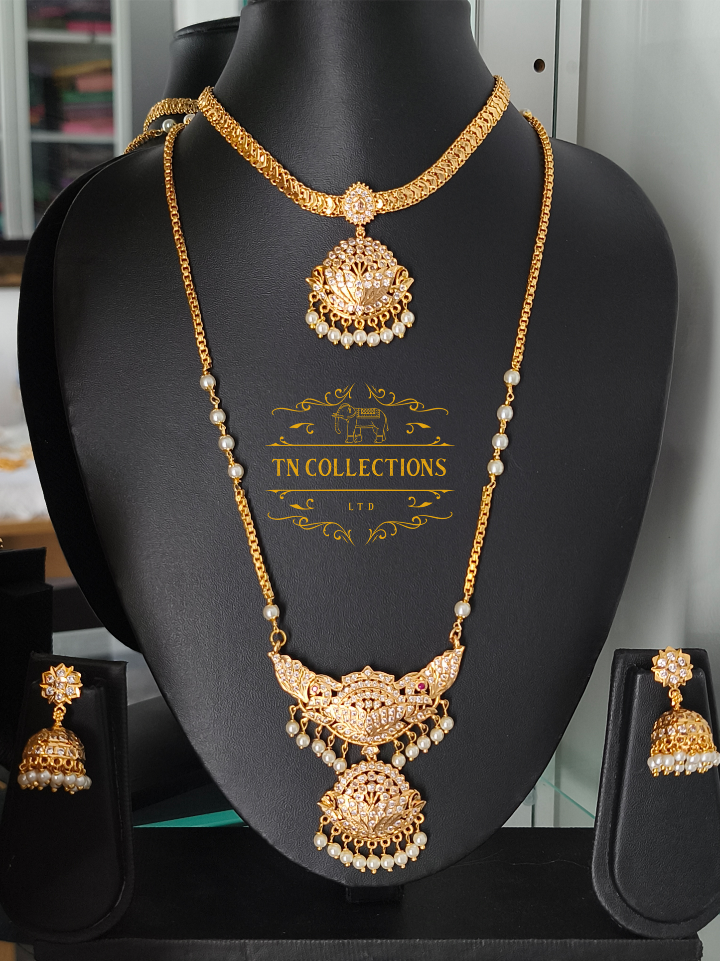 Micro Gold-Plated Traditional Alli Attiyal Pathakkam set (White stones)