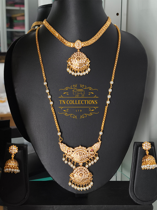 Micro Gold-Plated Traditional Alli Attiyal Pathakkam set (White stones)