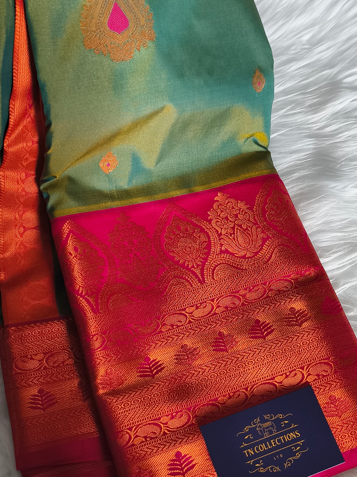 Semi Kanchipuram Silk Saree with contrast blouse