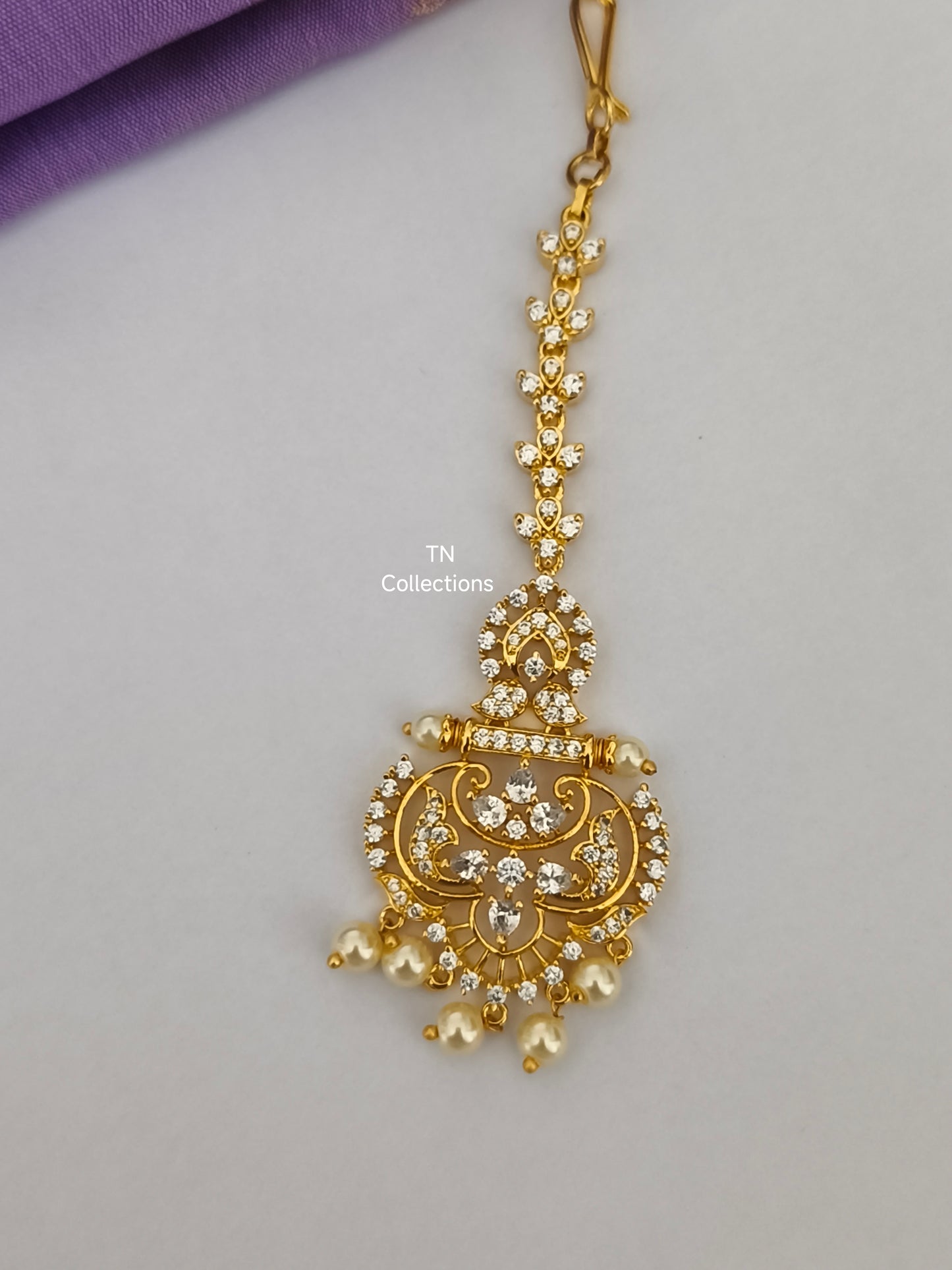 Gold Finish Tikka (Full White stones)