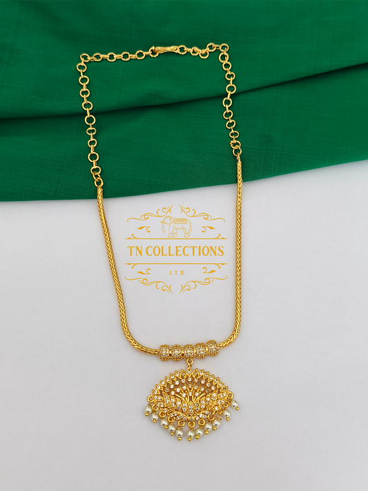Micro Gold-Plated Traditional Alli Attiyal Short Necklace (Full White stones)