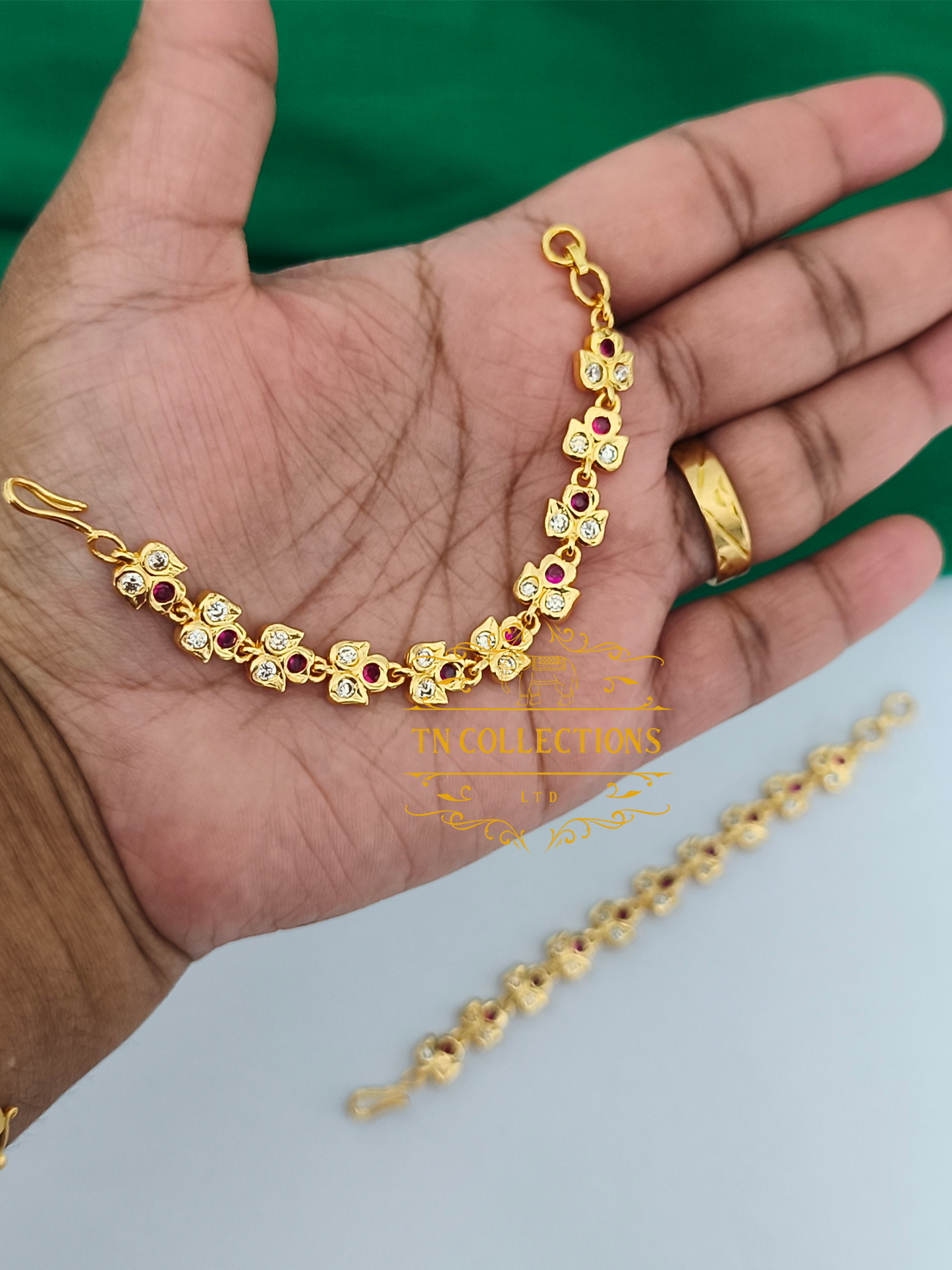 Micro Gold-Plated Traditional Maatal (Ruby & White stones)