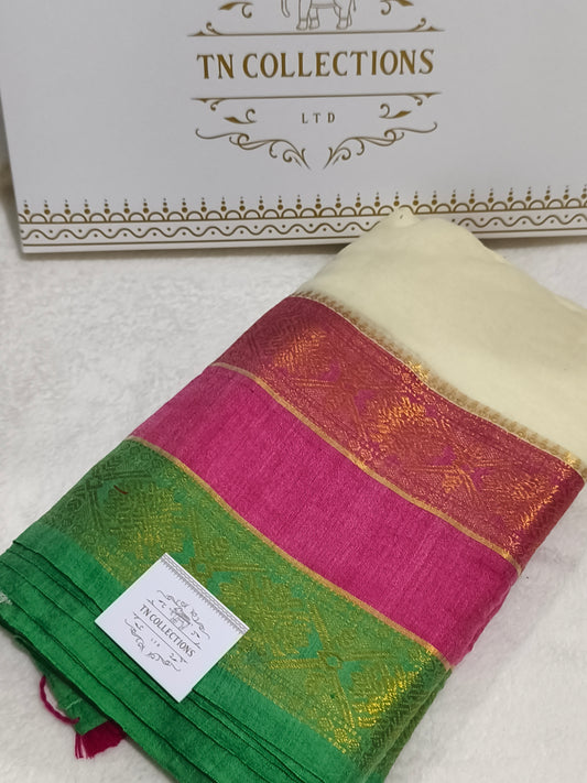 Kerala Special Mul Cotton Saree with Kanchi Border