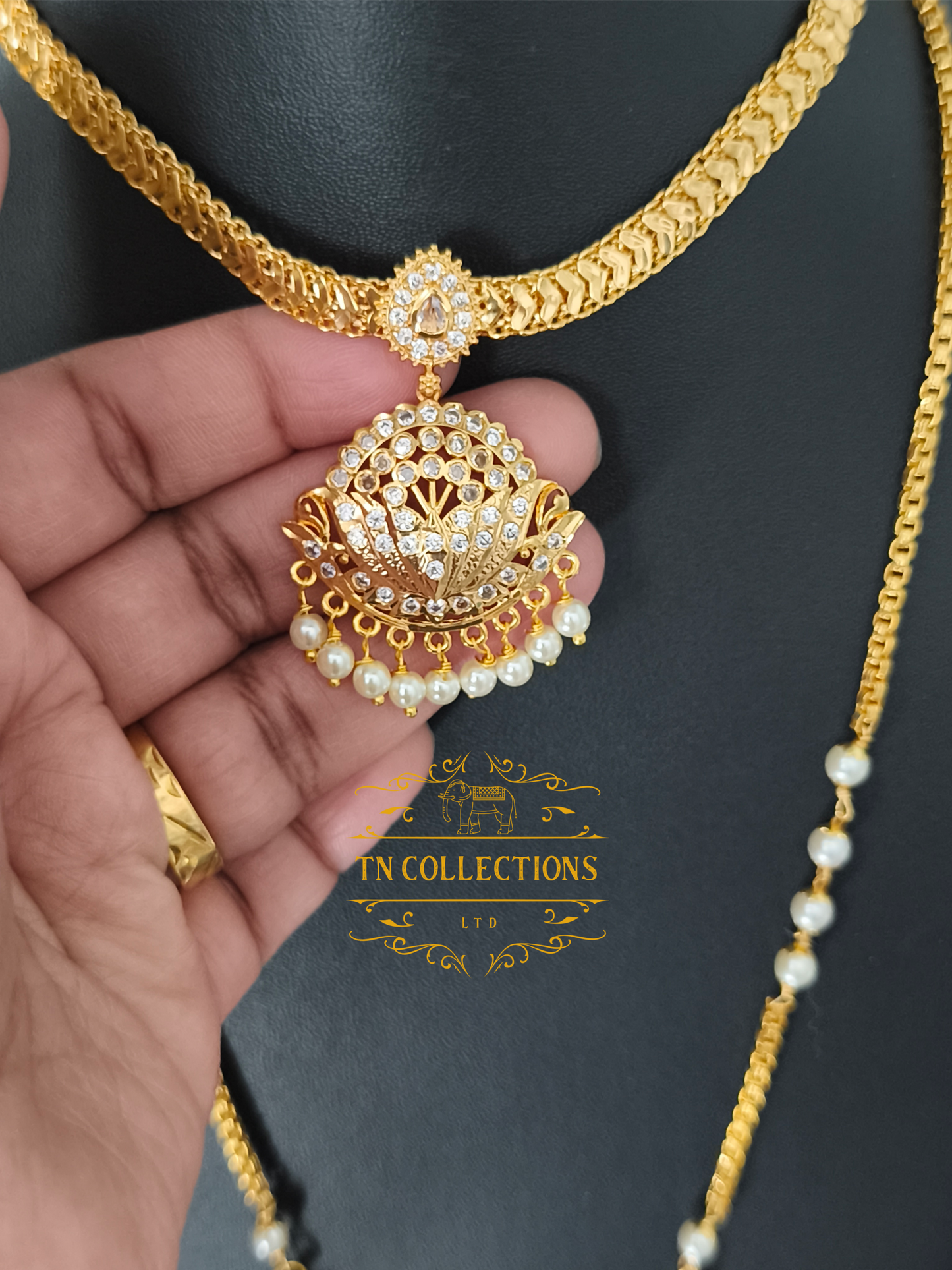 Micro Gold-Plated Traditional Alli Attiyal Pathakkam set (White stones)
