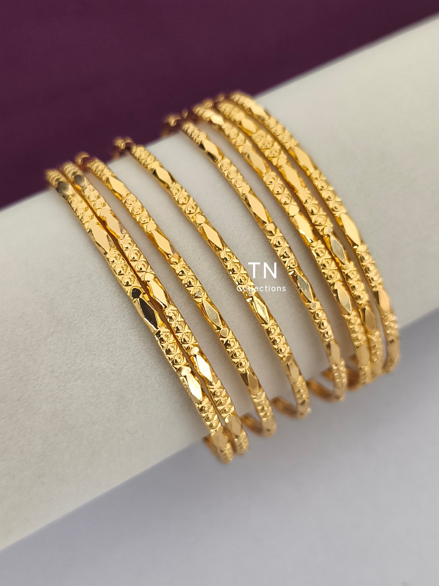 Gold Plated Simple Slim Bangles Set (Size 2.6)