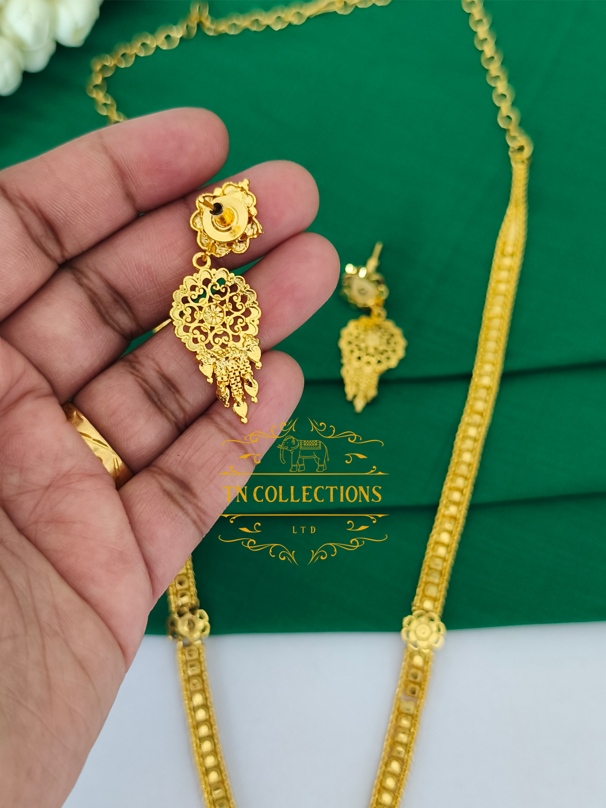Gold Plated Long Haaram with Earrings