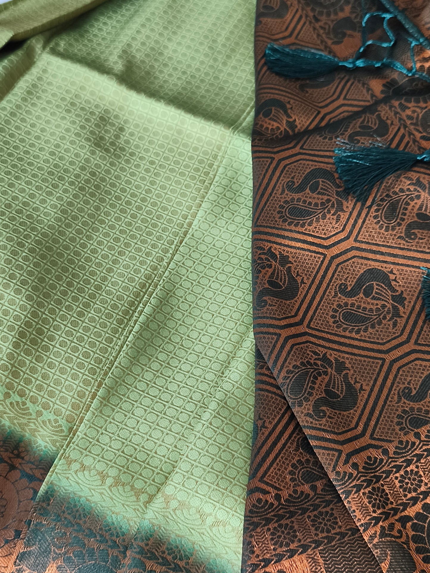 Light Green Soft Kubera pattu saree Grey