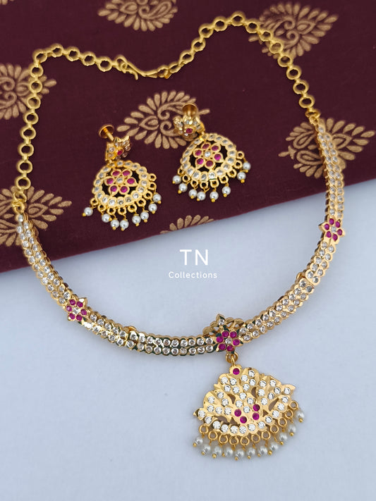 Traditional Gold finish Attiyal with earrings
