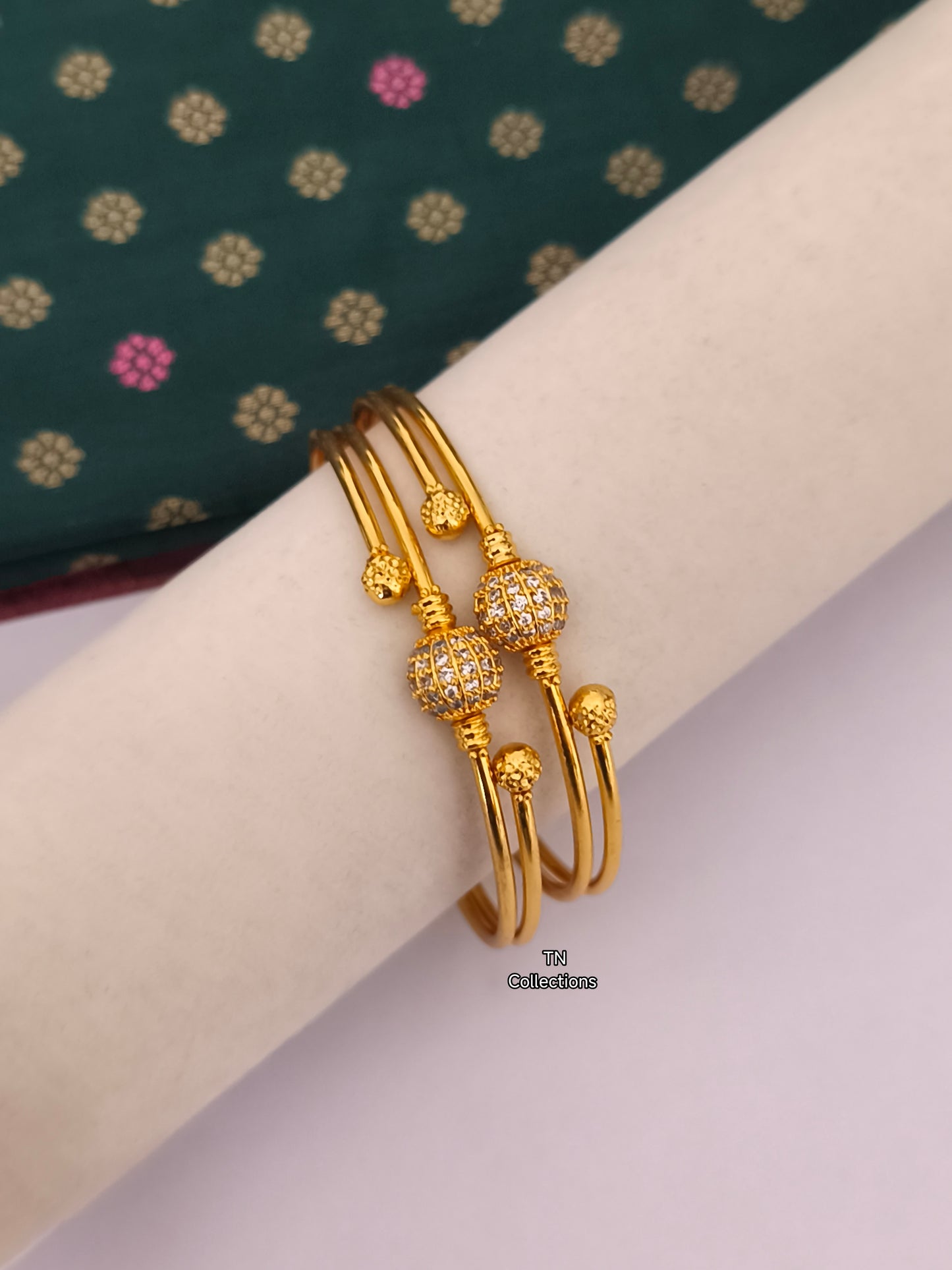 One gram gold polished SINGLE Bangle (Full White stones)