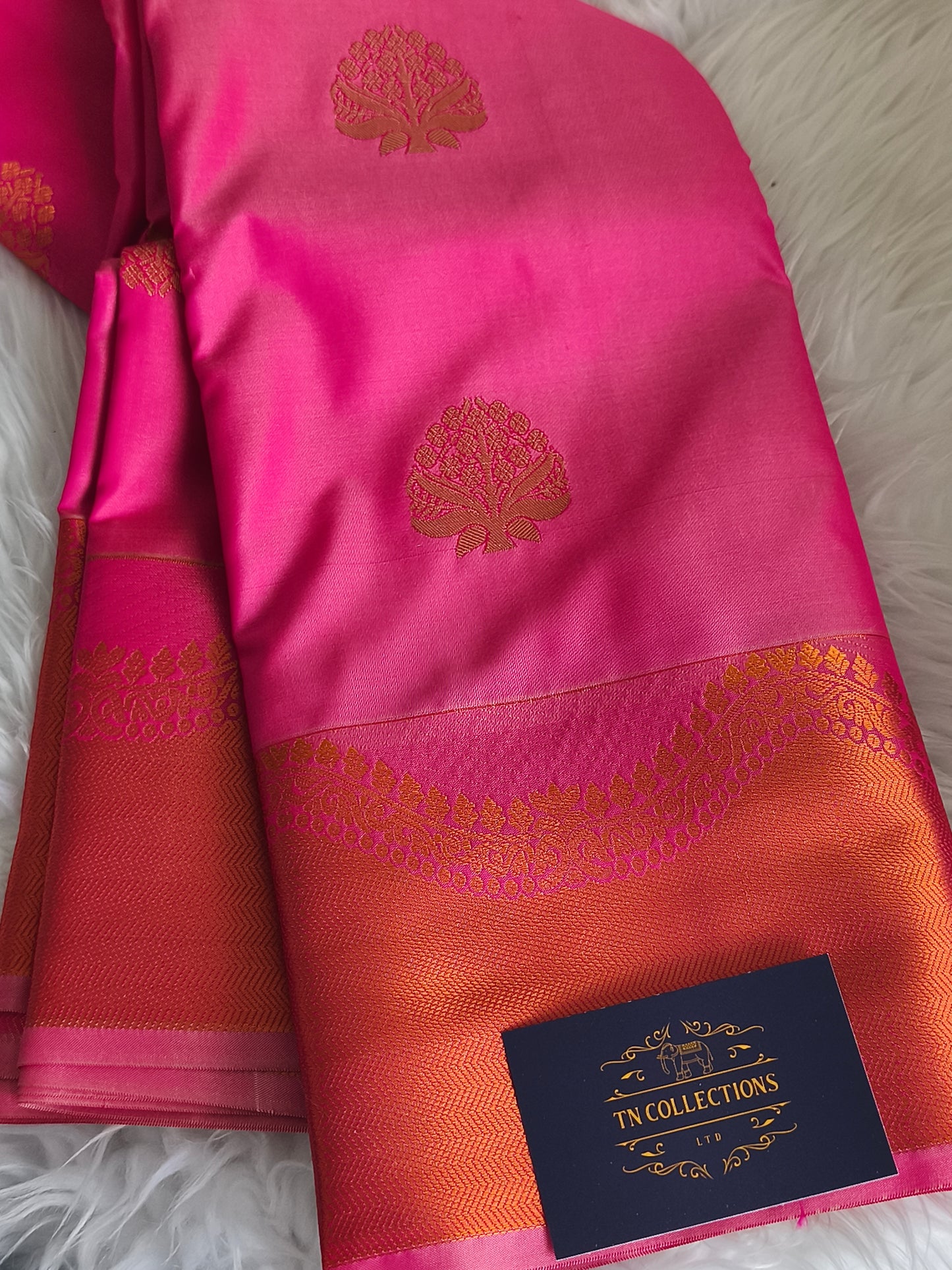 Pink Kanchi embossed soft silk saree