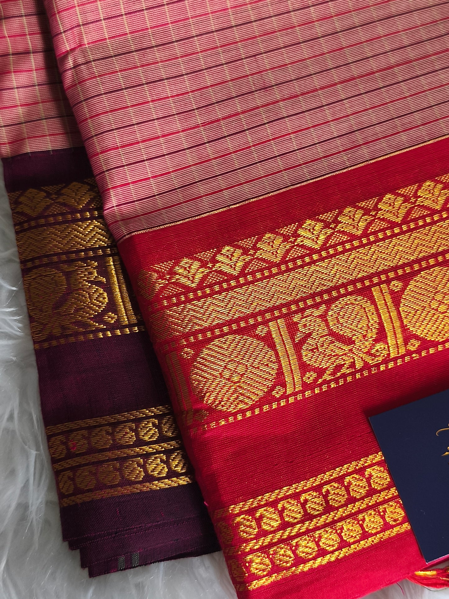 Pure Handloom kanchi cotton Kattam Saree
