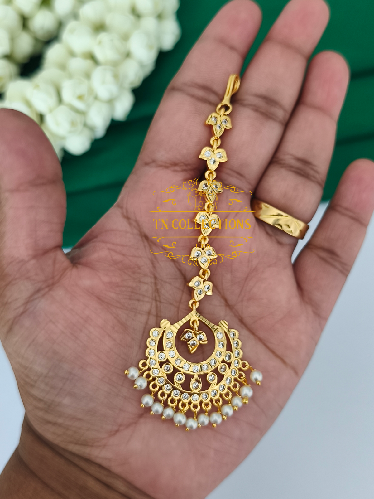 Micro Gold Finish cz stones Tikka (Full white)