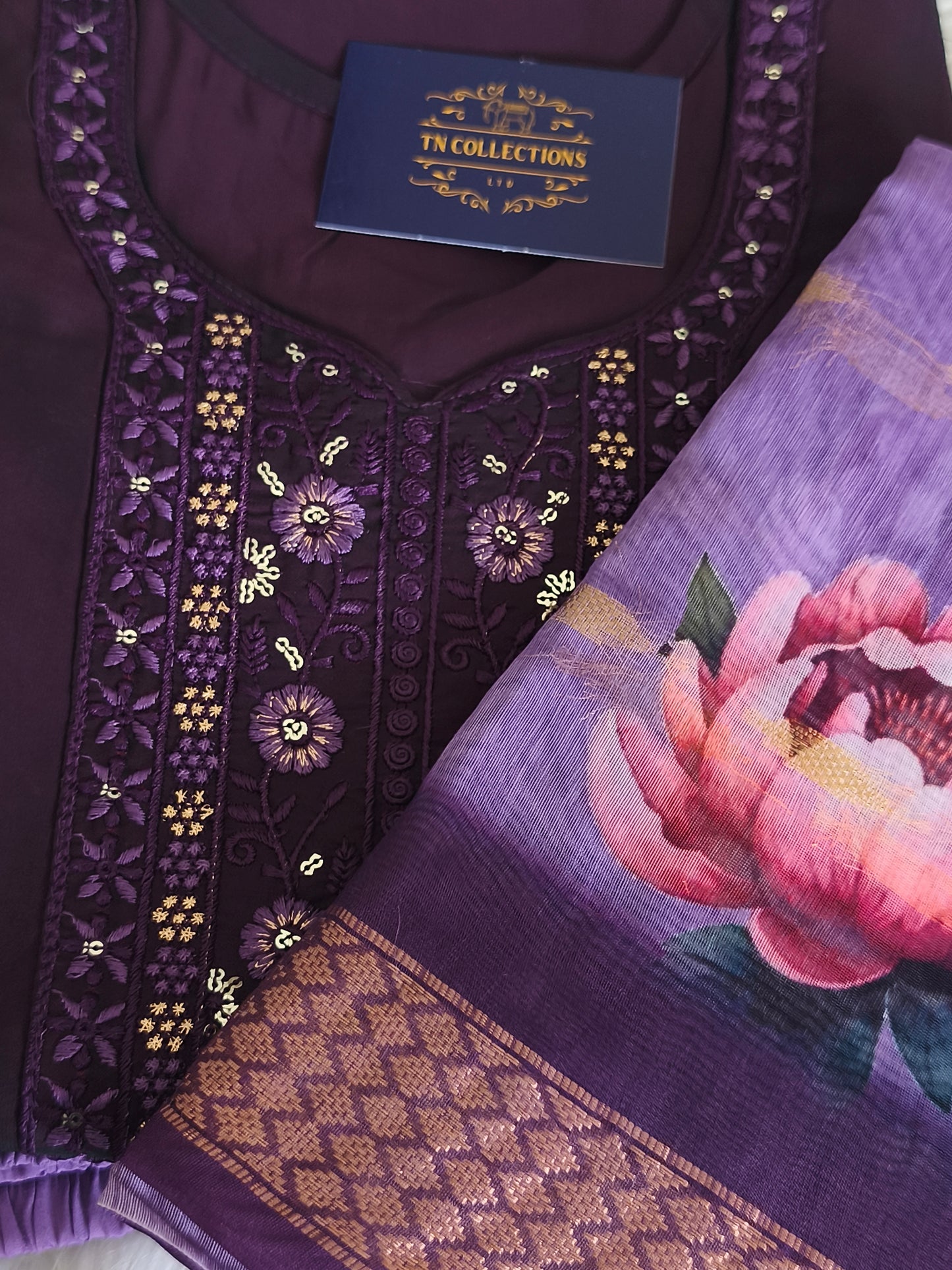 Stylish 3 Piece Embroidered Side Open Shalwar Suit with Floral Dupatta – (Size XL)