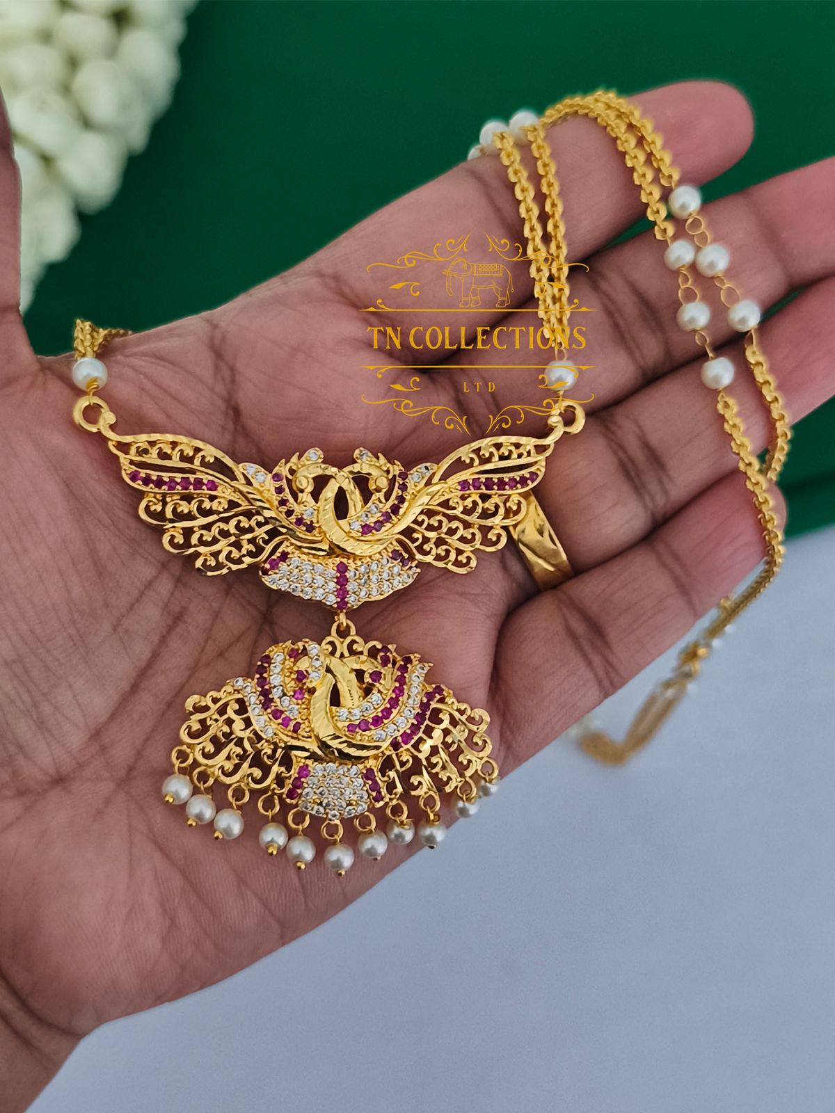 Micro Gold-Plated Attiyal Pathakkam Set (Ruby & White Stones)