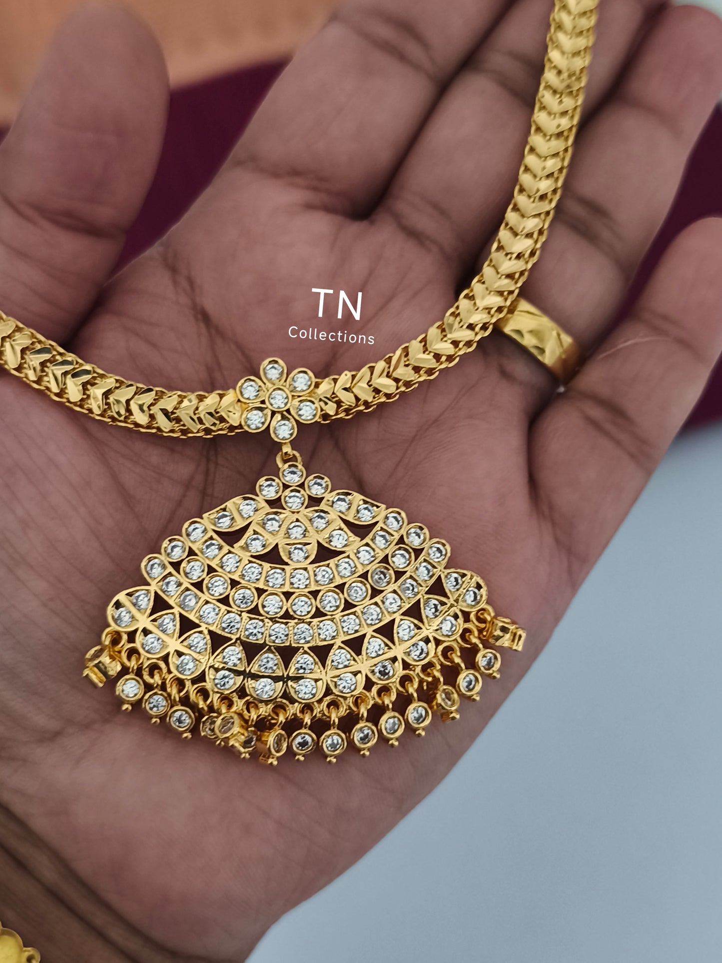 Micro gold plated Traditional Attiyal Full white stones