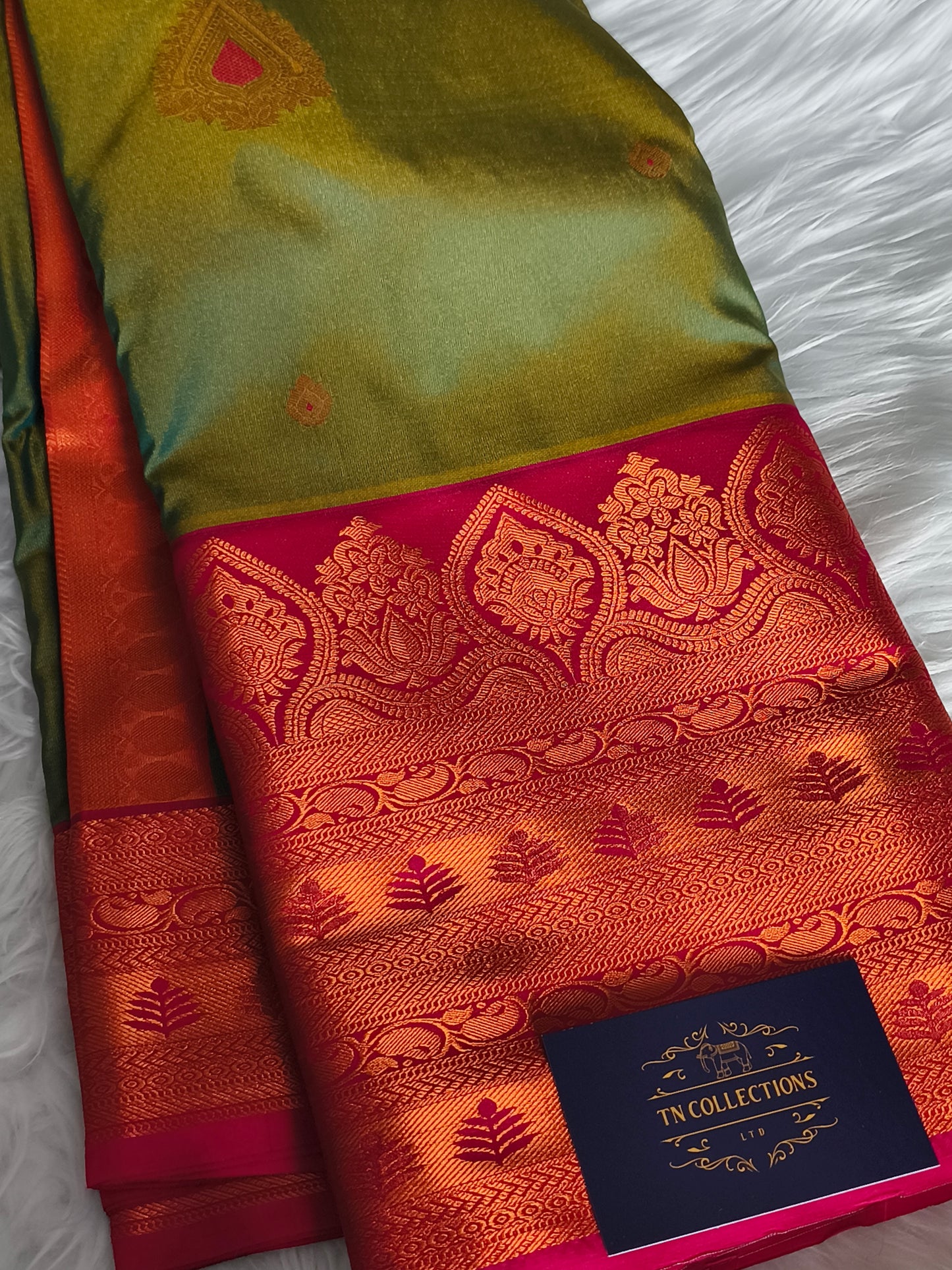 Semi Kanchipuram Silk Saree with contrast blouse