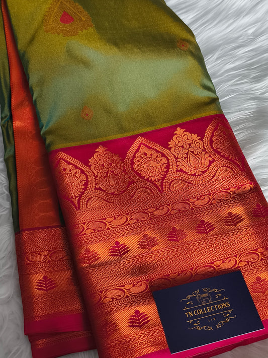 Semi Kanchipuram Silk Saree with contrast blouse