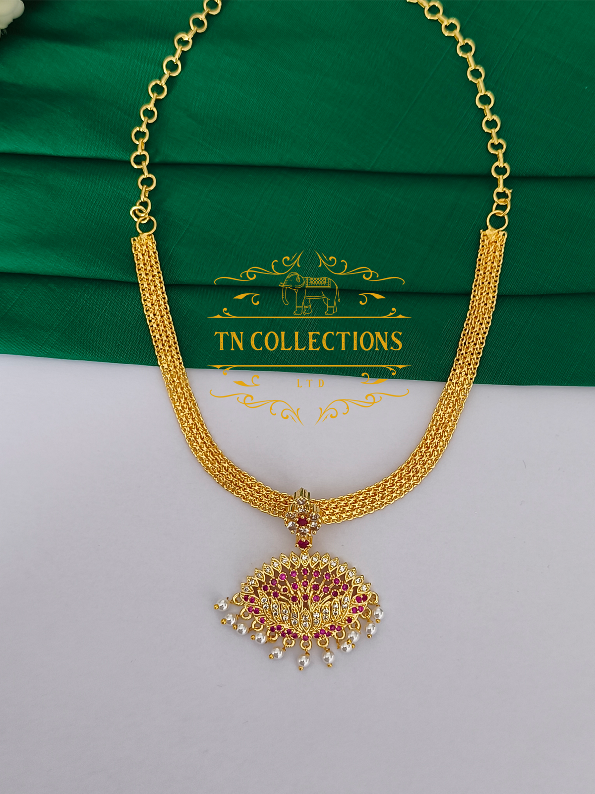 Micro Gold-Plated Traditional Semi Bridal Set (Ruby and white stones)