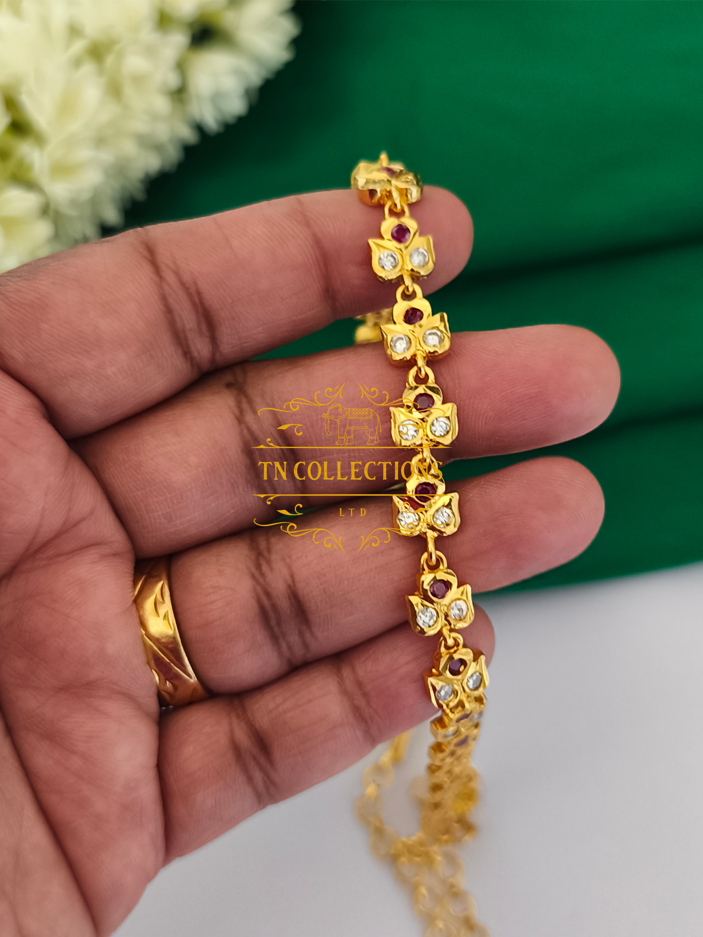 Micro Gold-Plated Traditional Semi Bridal Set (Ruby & white stones)