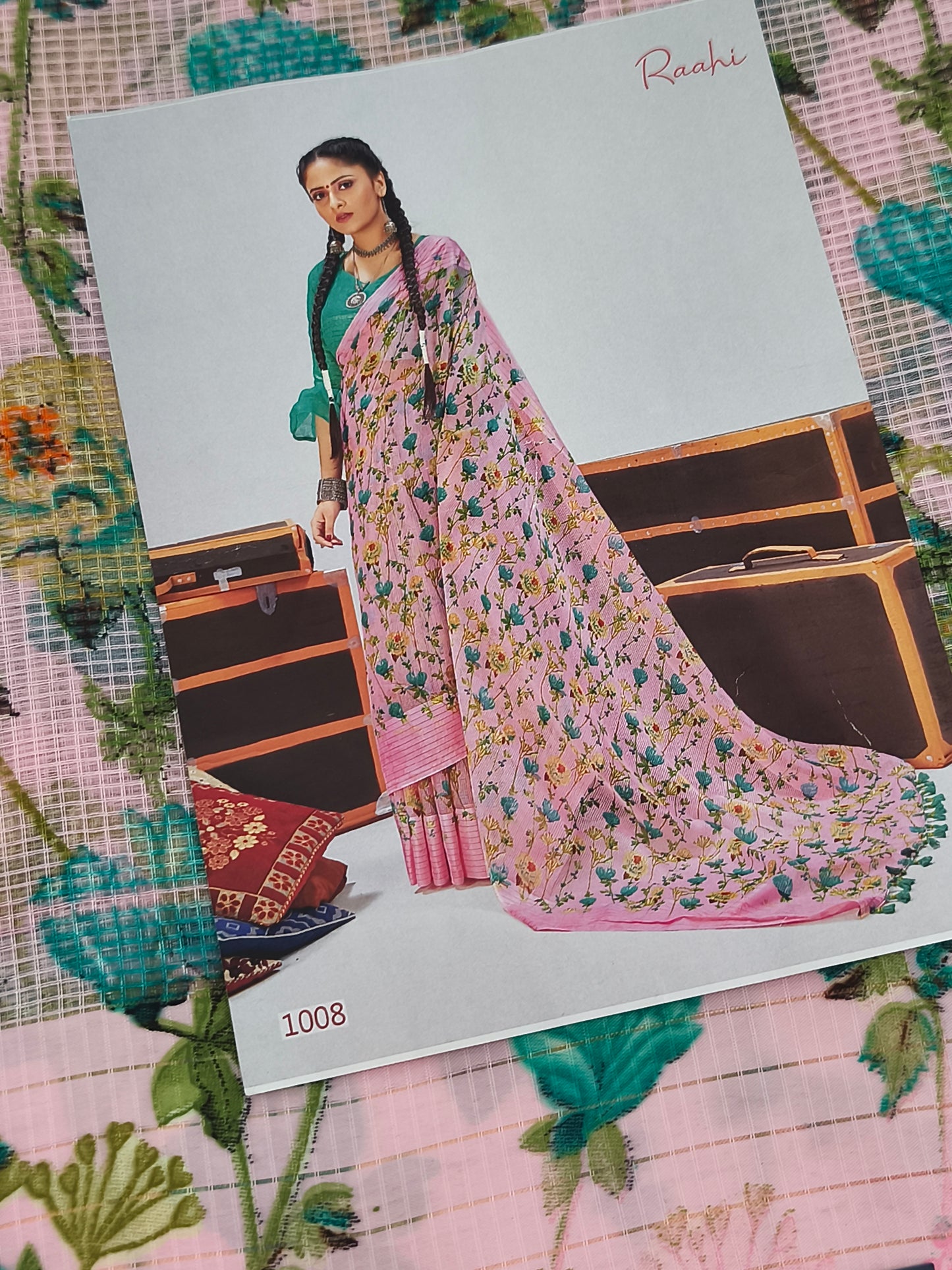 Floral Check Linen cotton saree