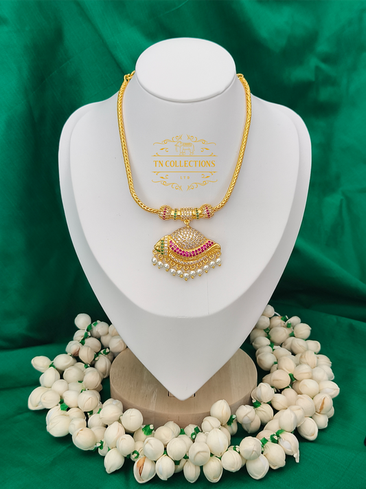 Micro Gold-Plated Traditional Sangu Attiyal (Multicoloured stones)