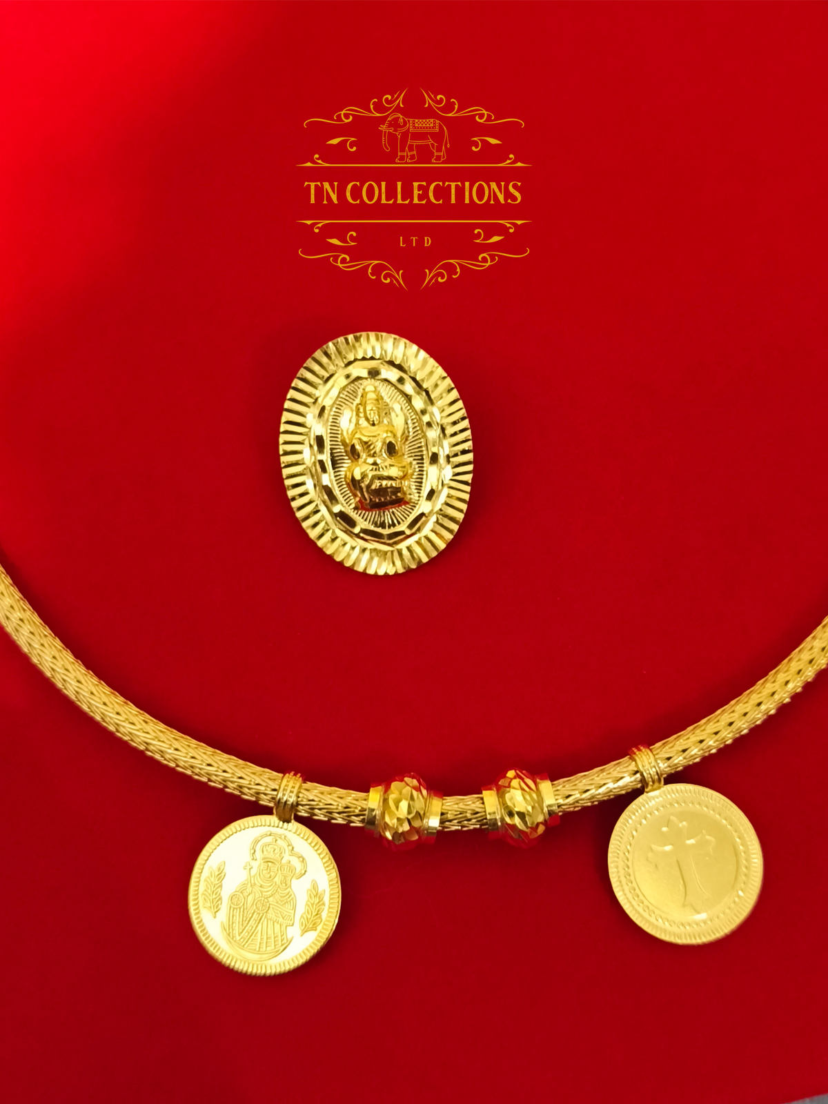 22ct Gold Plated Traditional Hindu Thalikodi with Amman thali & Christian Coins (9-11 Pawn thickness) Customised Kodi