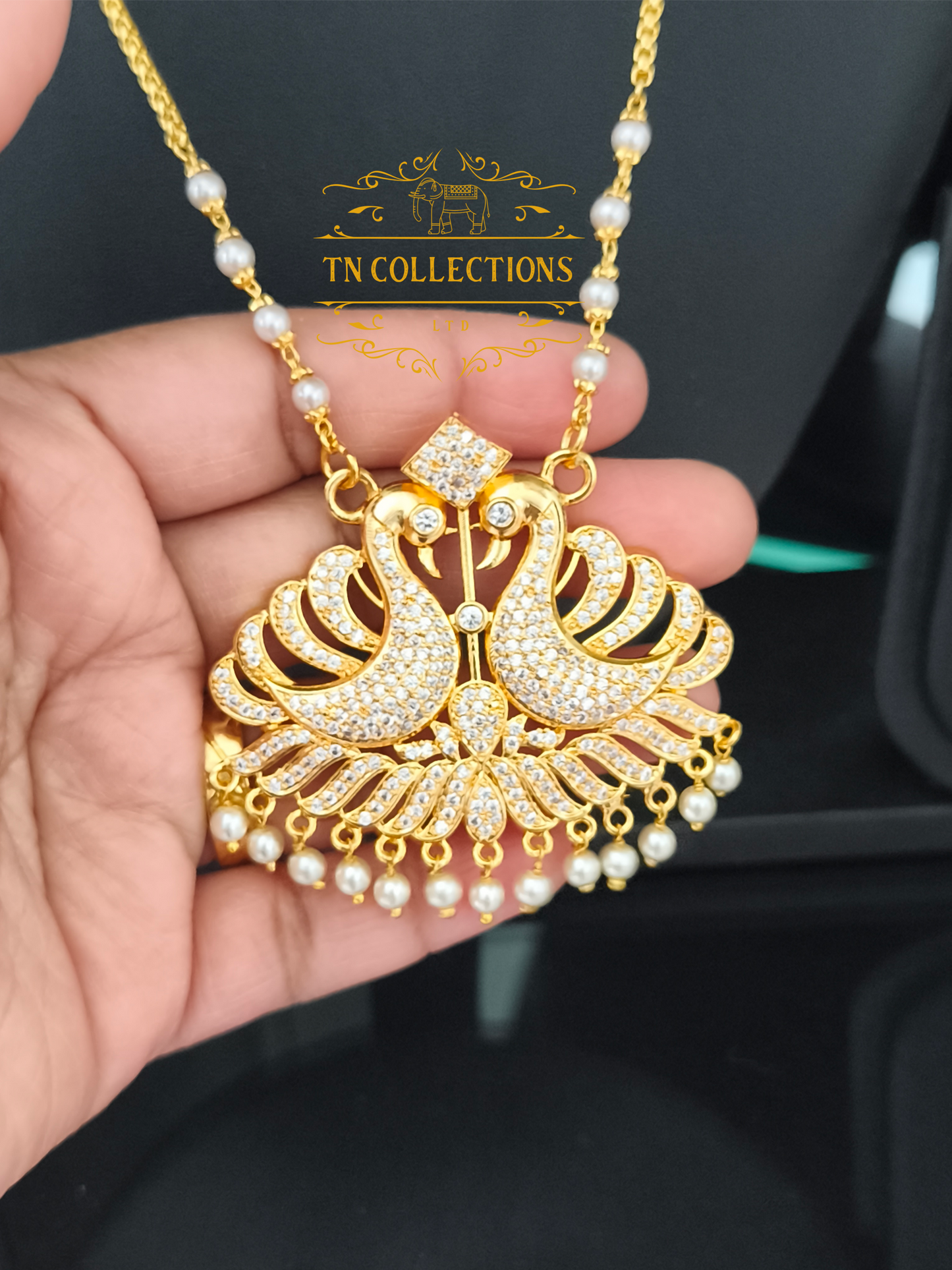 Micro Gold-Plated Traditional Peacock Design Attiyal Pathakkam Set (Full white stones)