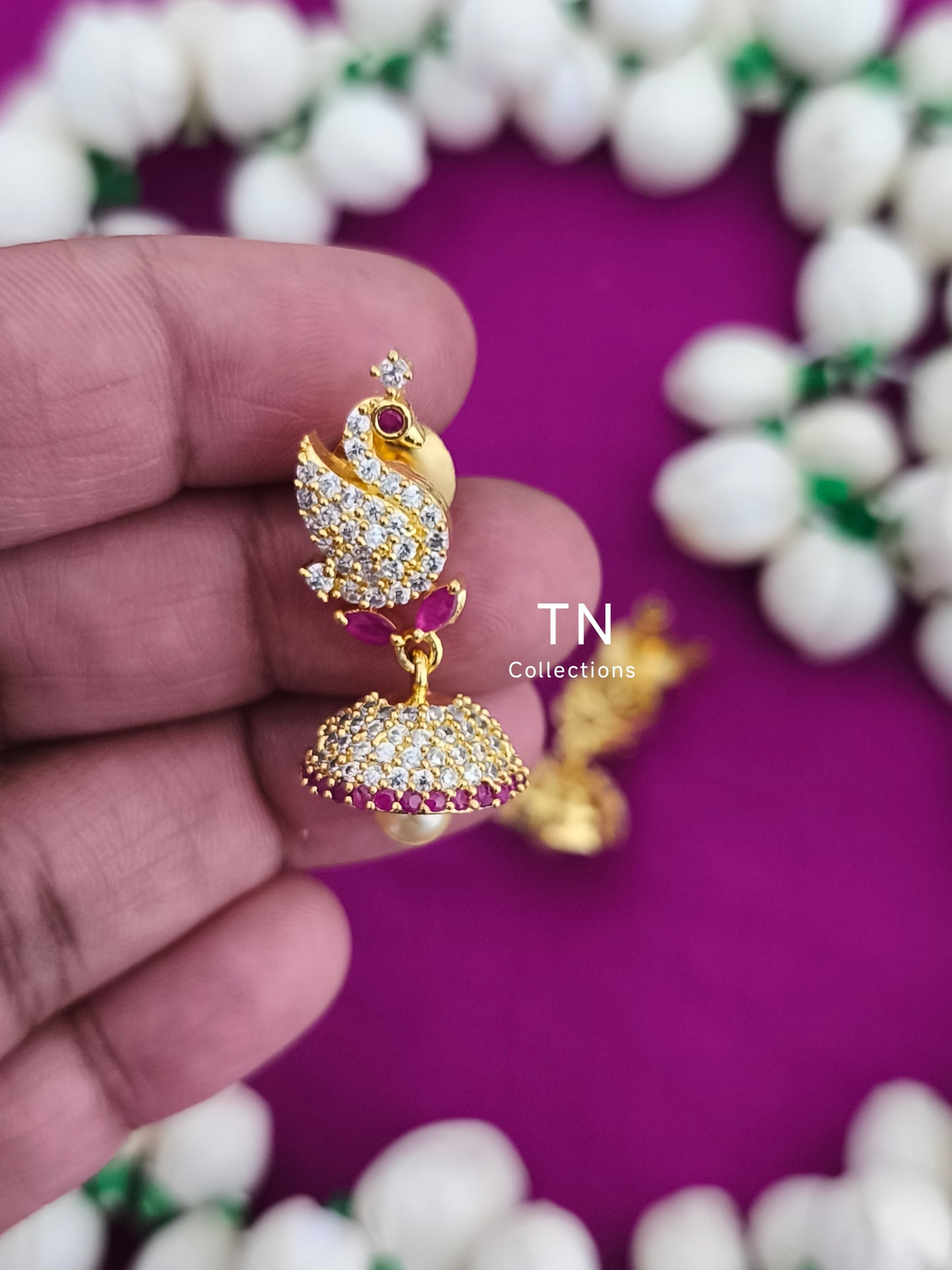AD Gold Finish Kids Peacock Earrings