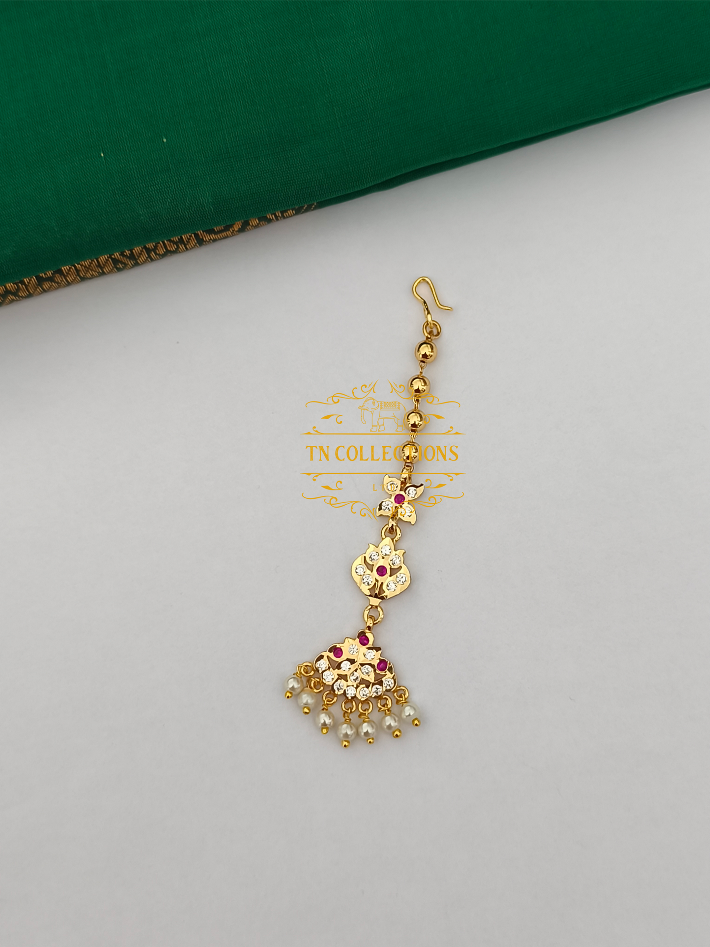 Micro Gold-Plated Tikka with Pearls (Ruby & White stones)
