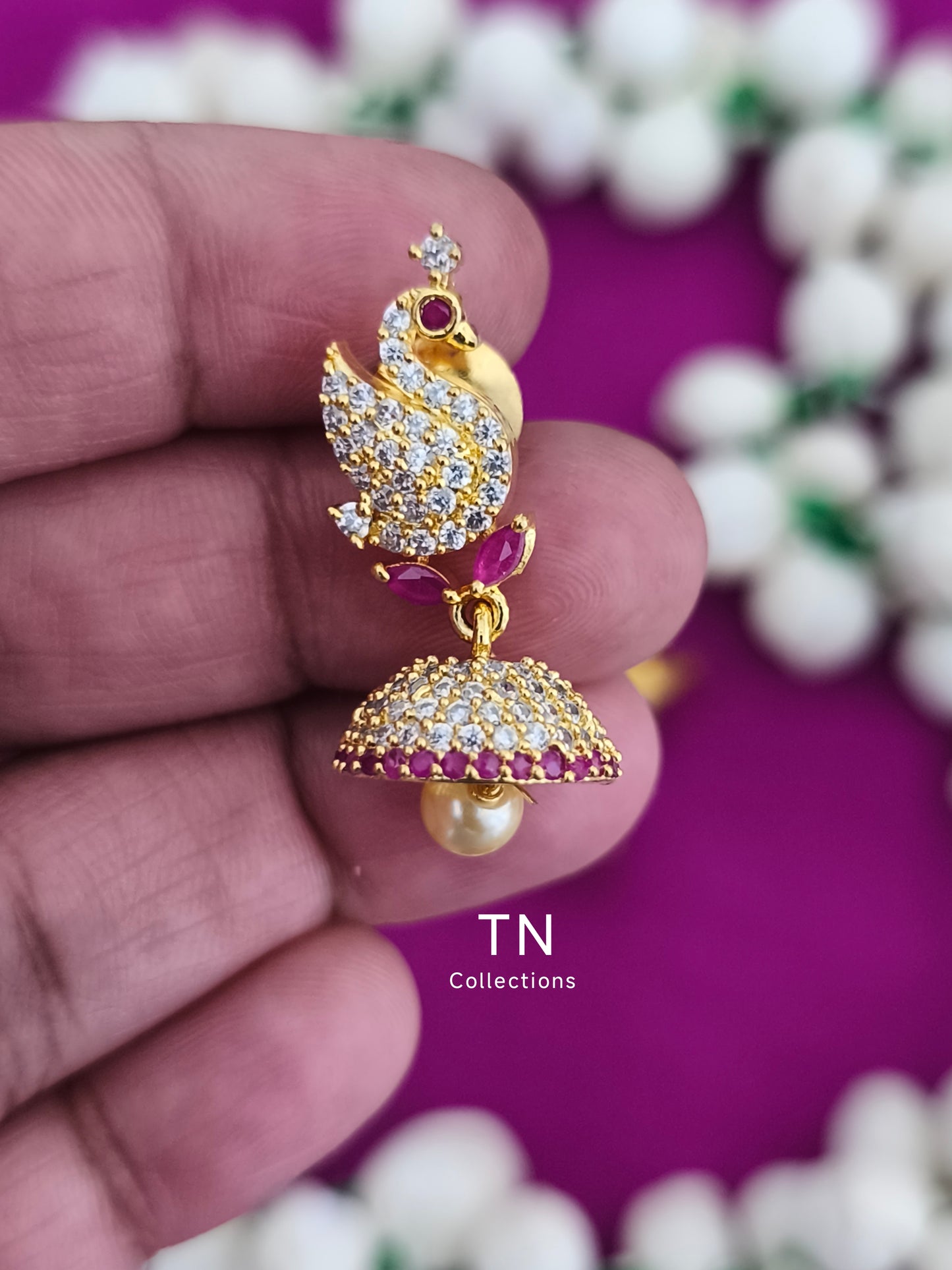 AD Gold Finish Kids Peacock Earrings