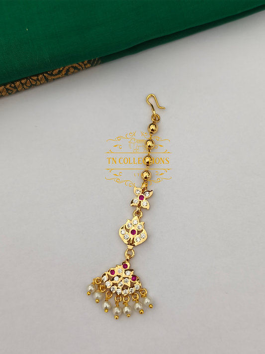 Micro Gold-Plated Tikka with Pearls (Ruby & White stones)