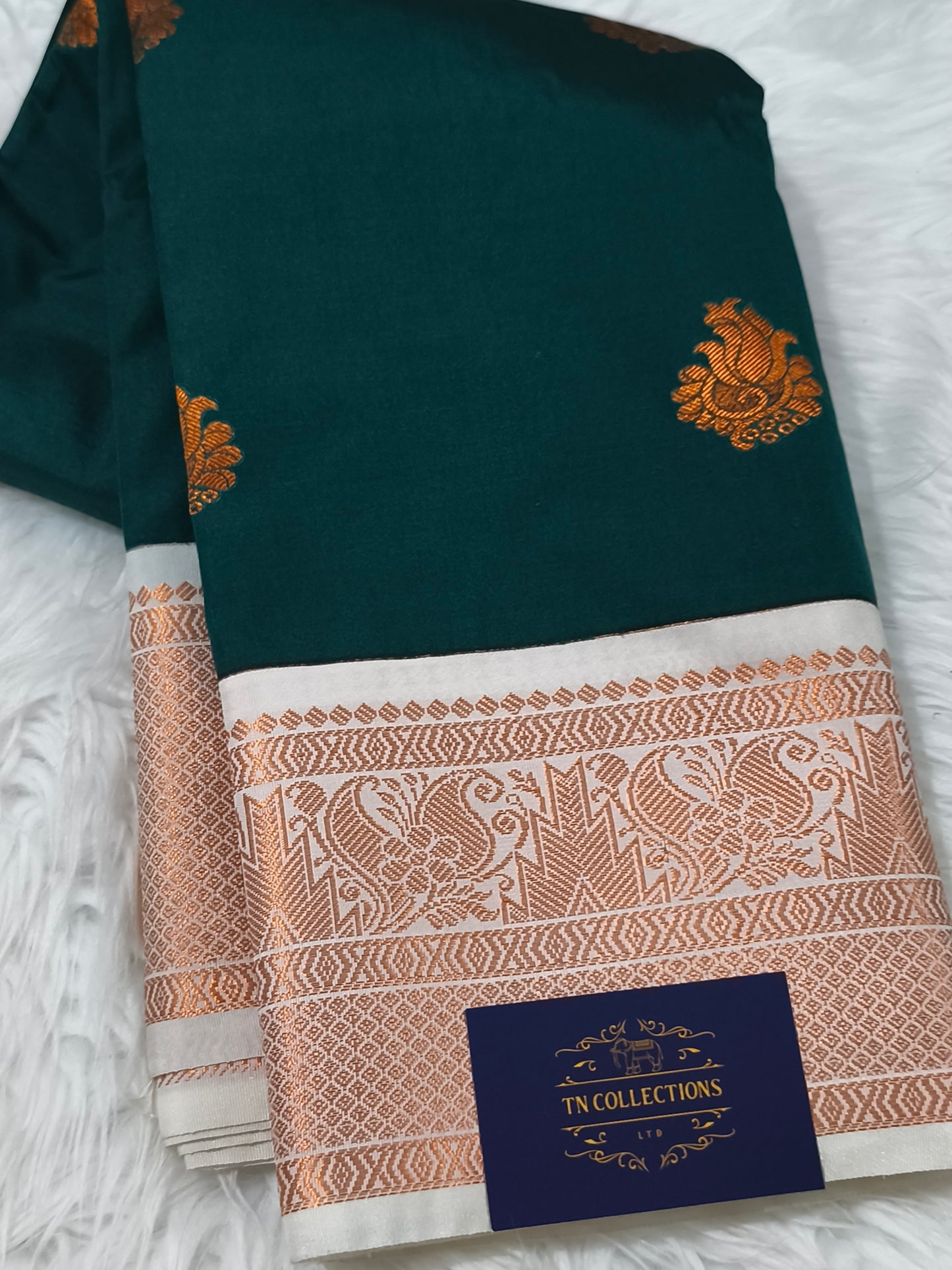 Korvai Premium Soft Silk Saree (Dark Green)