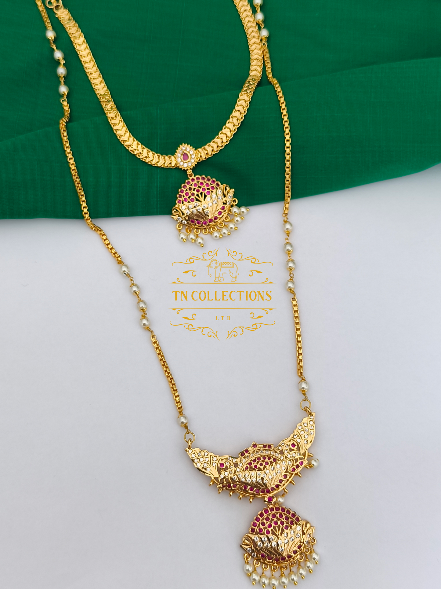 Micro Gold-Plated Traditional Allipoo Attiyal Pathakkam Set (Ruby & White stones)