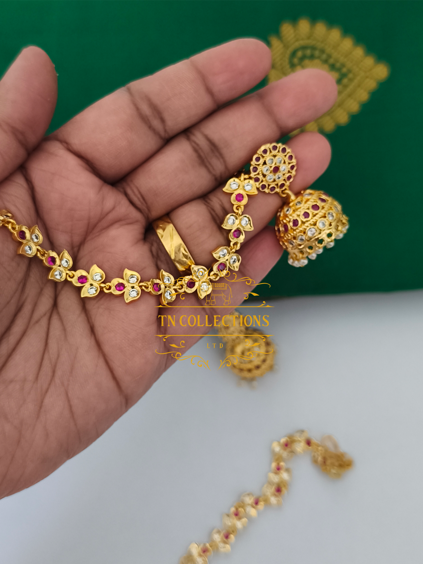 Traditional Jumka with maatal (Ruby & White)