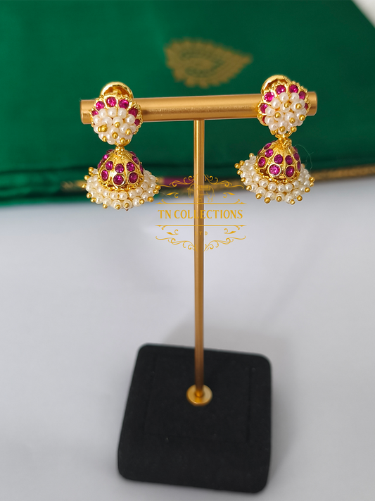 Micro gold plated Pearl Jimikki (Ruby & White)