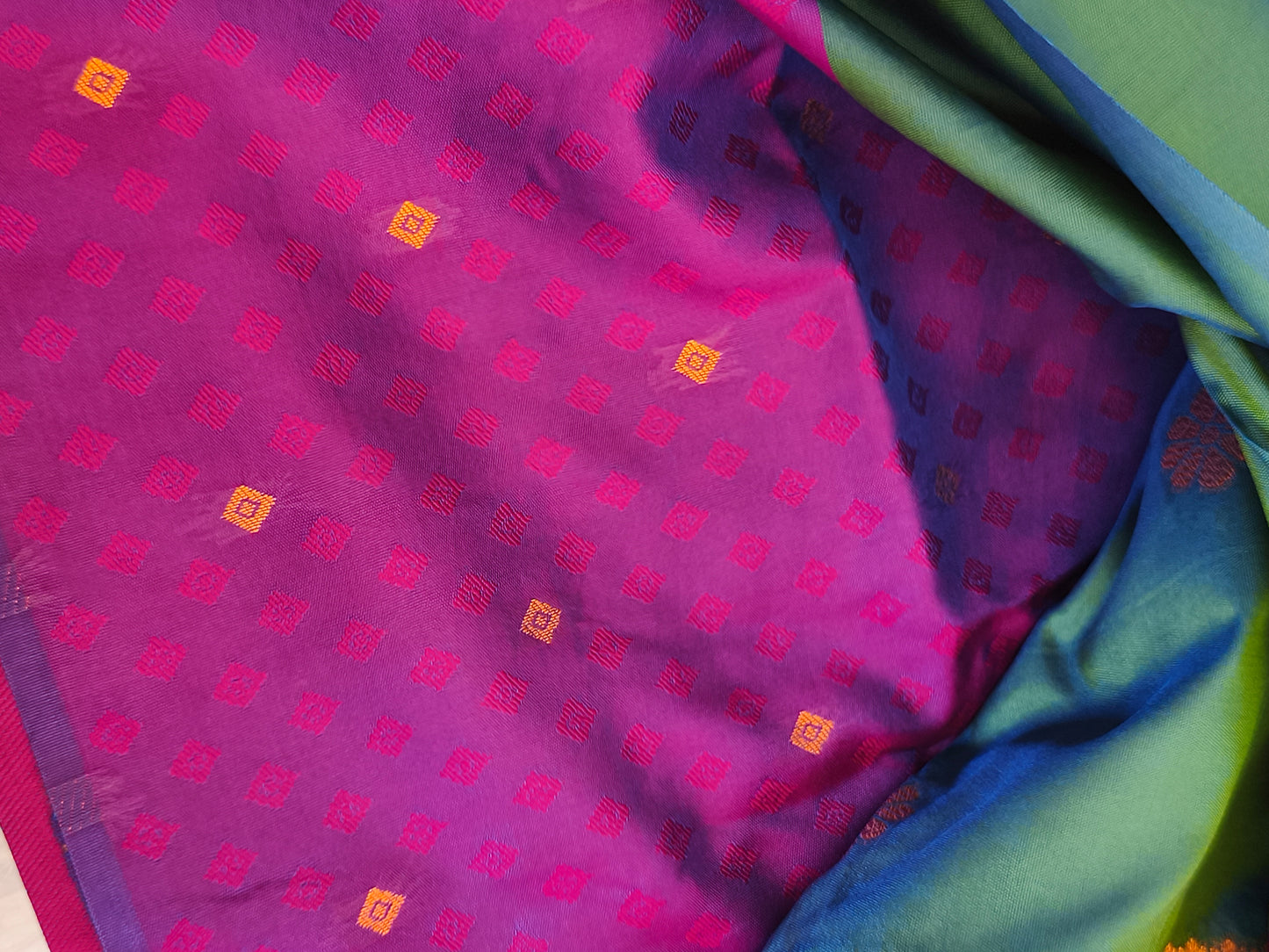 Dual tone Banaras Semi Soft Silk Saree with contrast blouse and rich pallu
