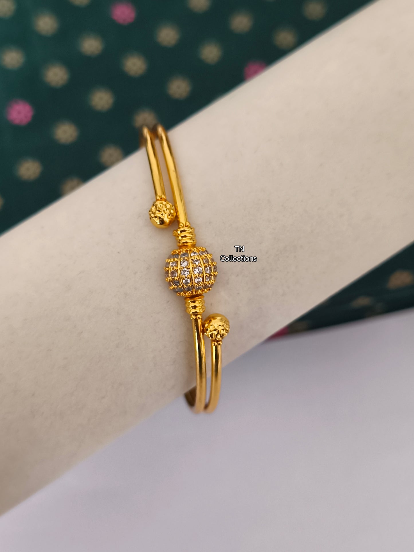 One gram gold polished SINGLE Bangle (Full White stones)