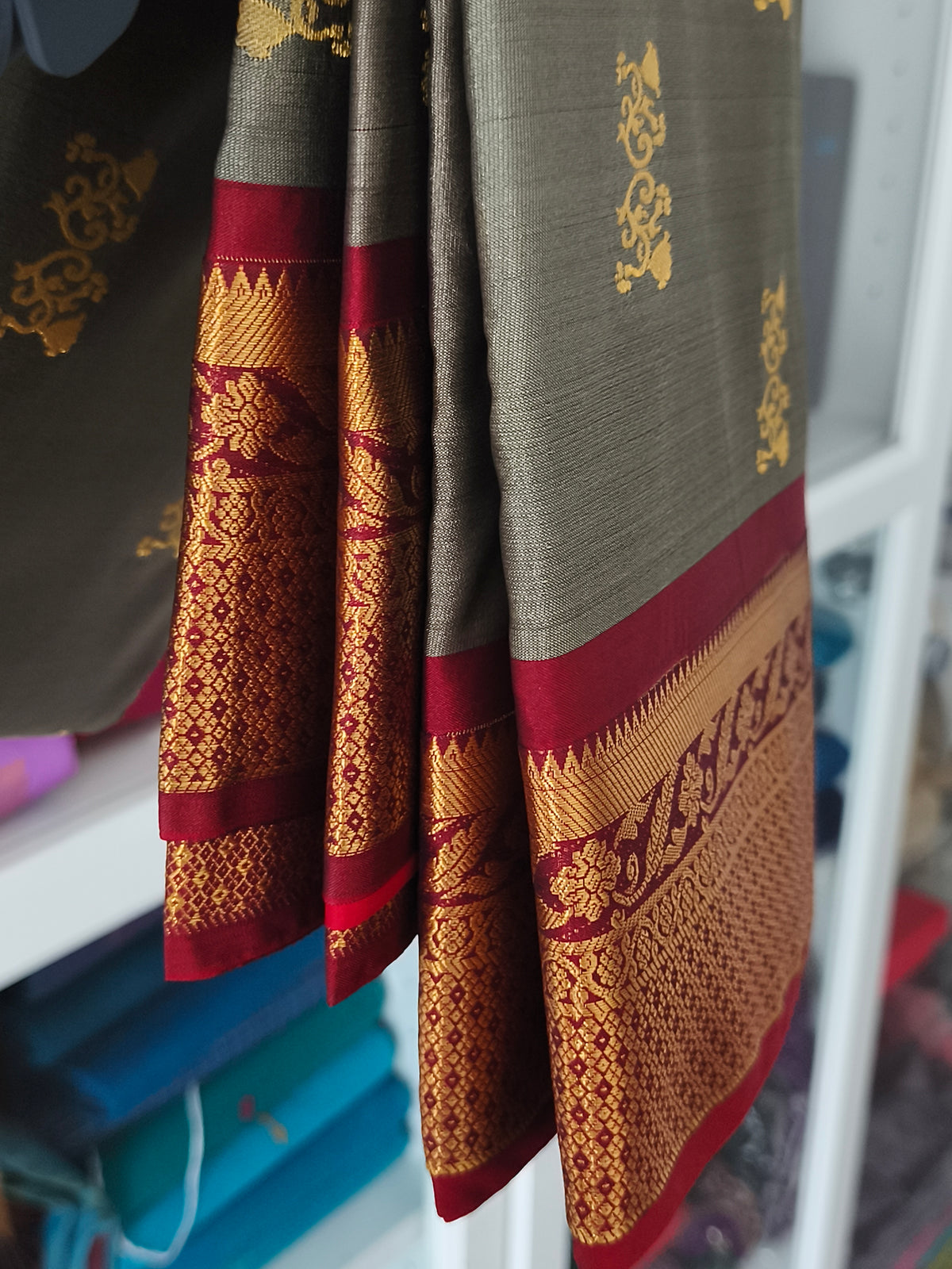 kanchi Semi Silk Saree with contrast blouse