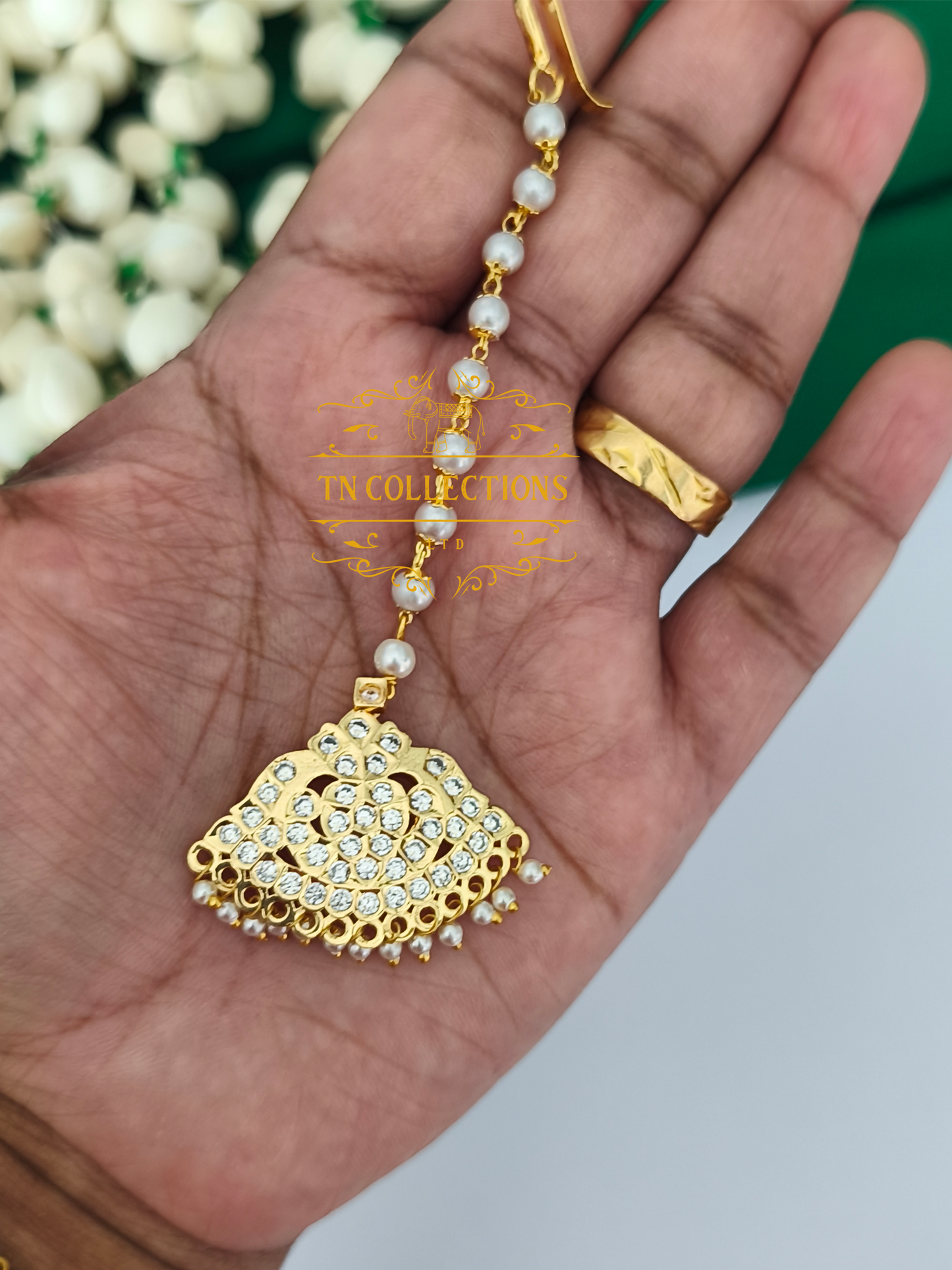 Micro Gold Finish cz Tikka (Full White stones)