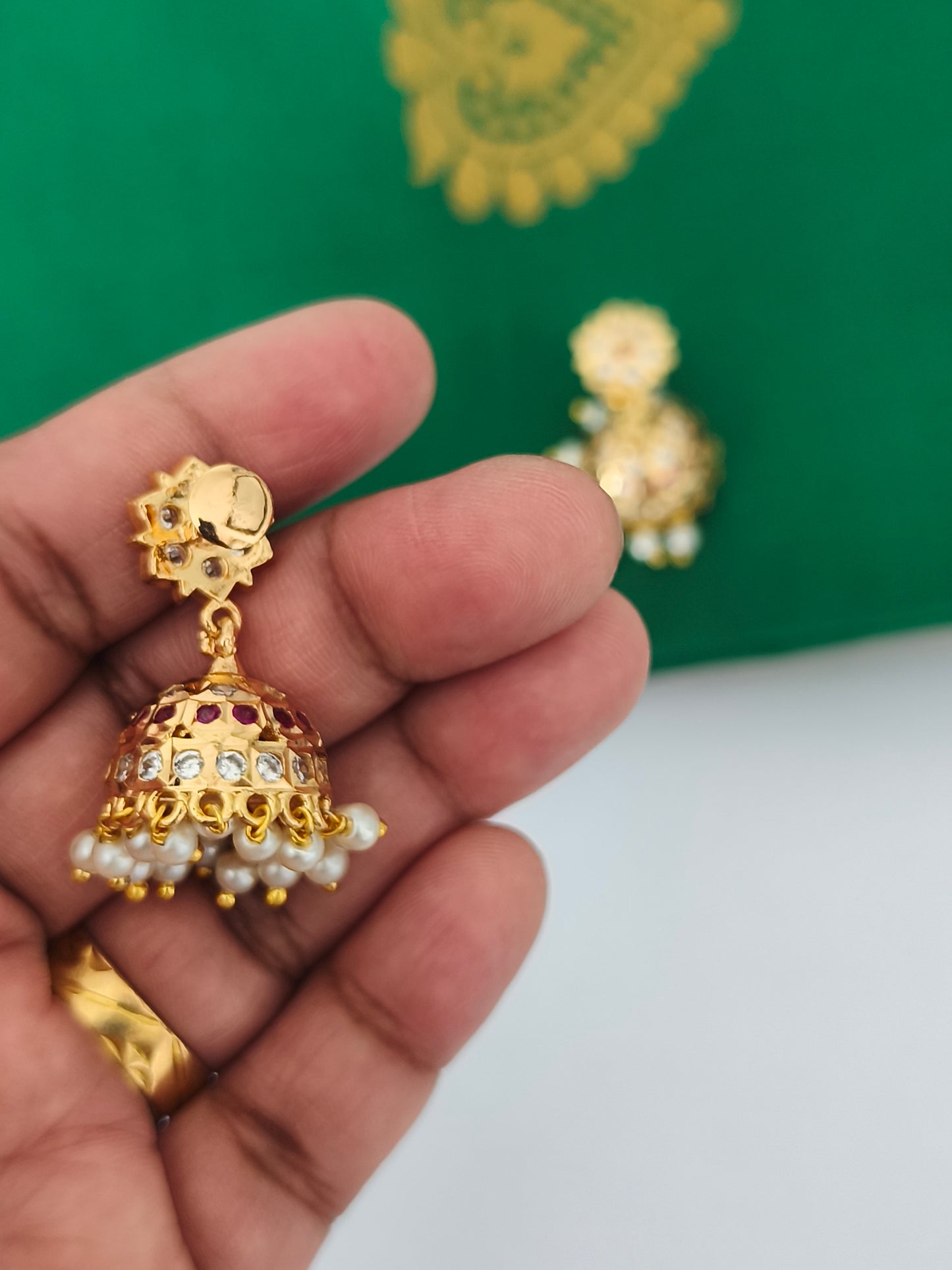 Micro Gold-Plated Traditional Peacock Design Attiyal Pathakkam Set (Ruby & White)