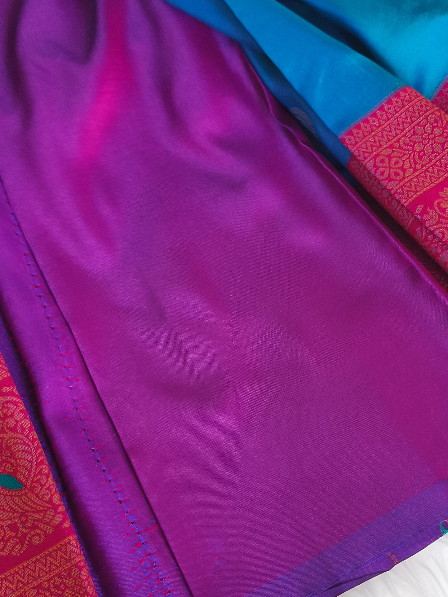 Peacock blue Kanchi Soft Silk Saree with contrast blouse and rich pallu
