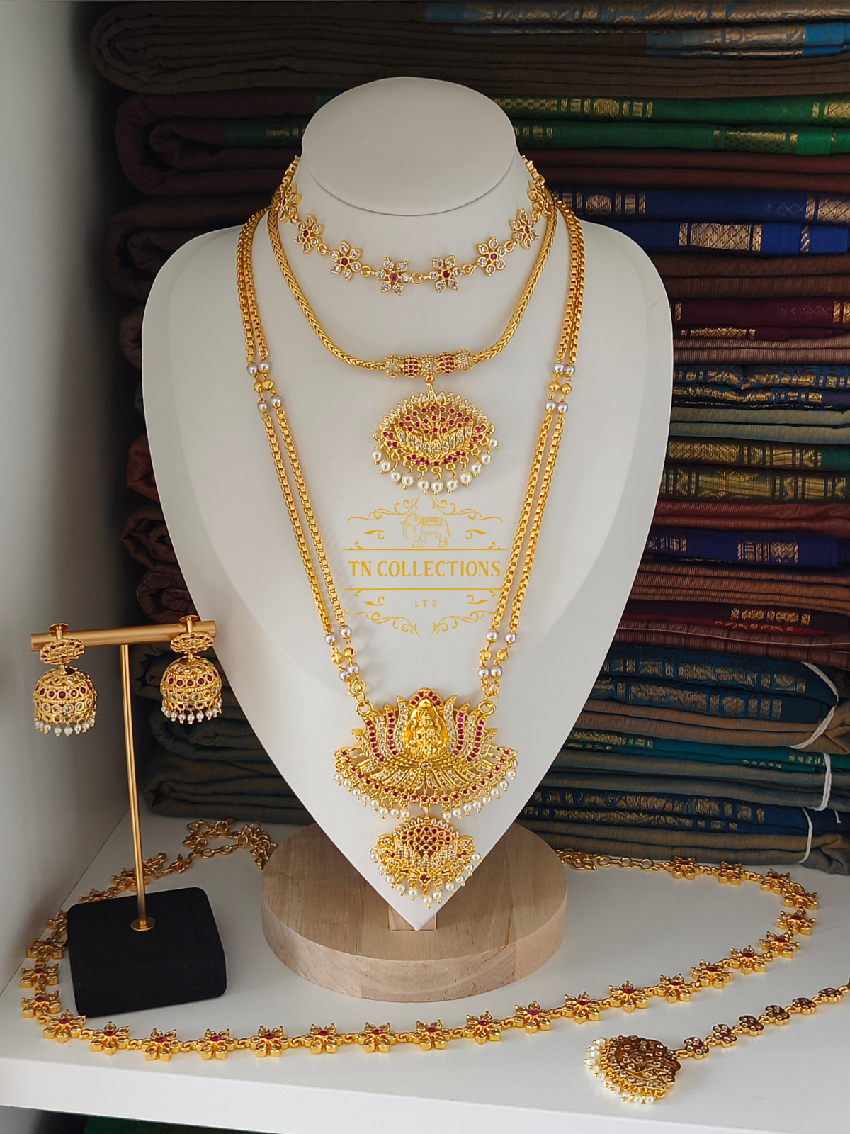 Micro Gold-Plated Traditional Bridal Set (Ruby & White Stones)