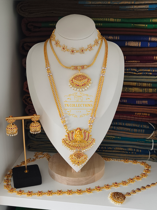 Micro Gold-Plated Traditional Bridal Set (Ruby & White Stones)