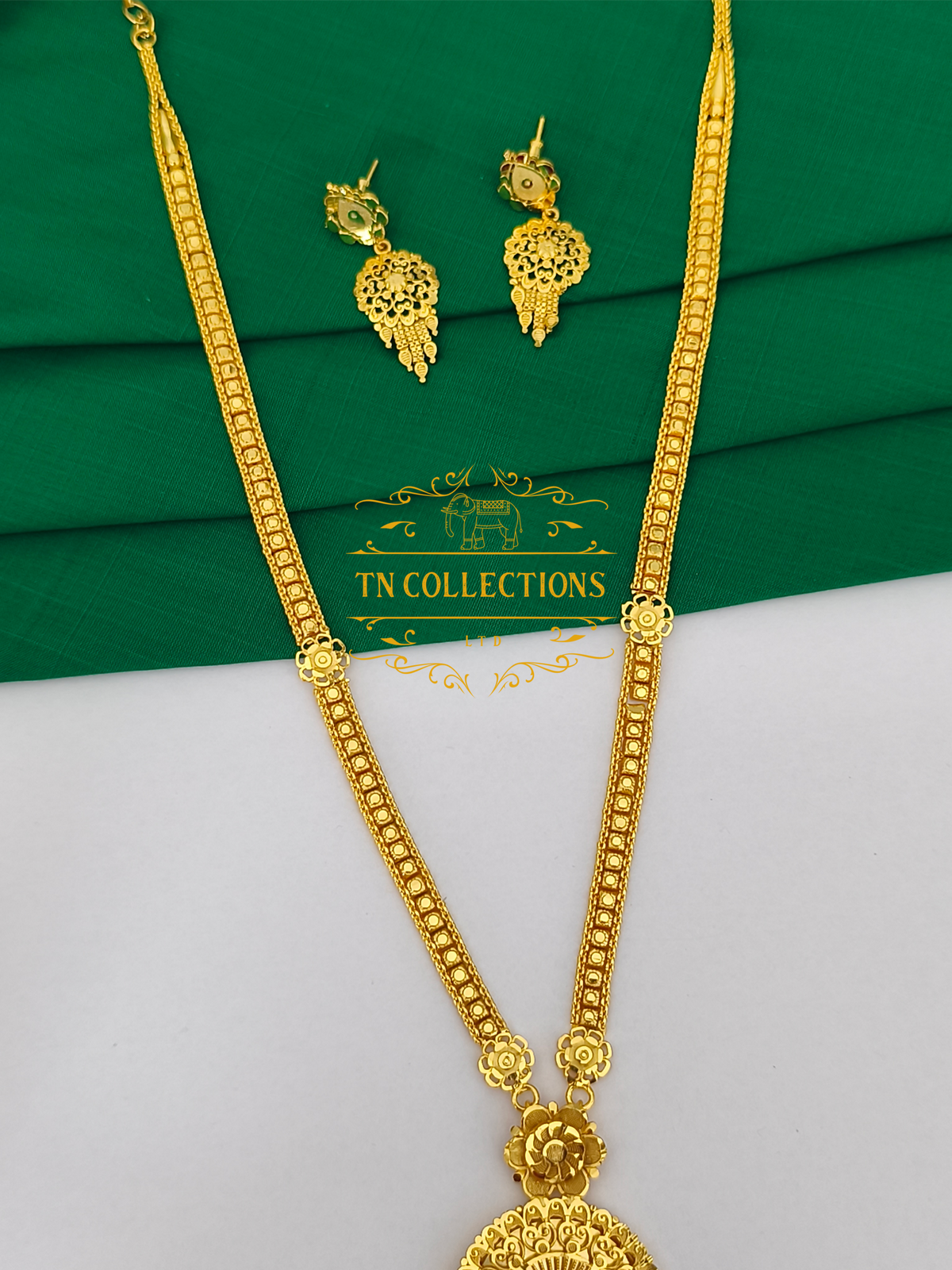 Gold Plated Long Haaram with Earrings